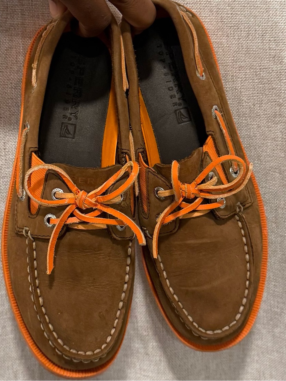 Brown and Orange boys Sperry Boat Shoes